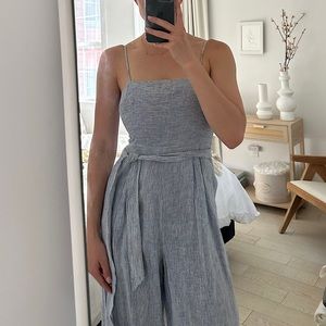 JCREW linen blue and white striped jumpsuit